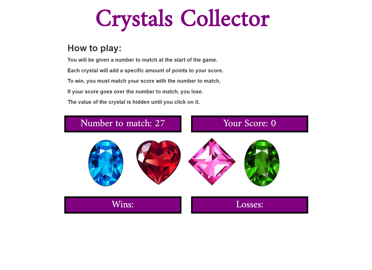 Crystals Collector Game